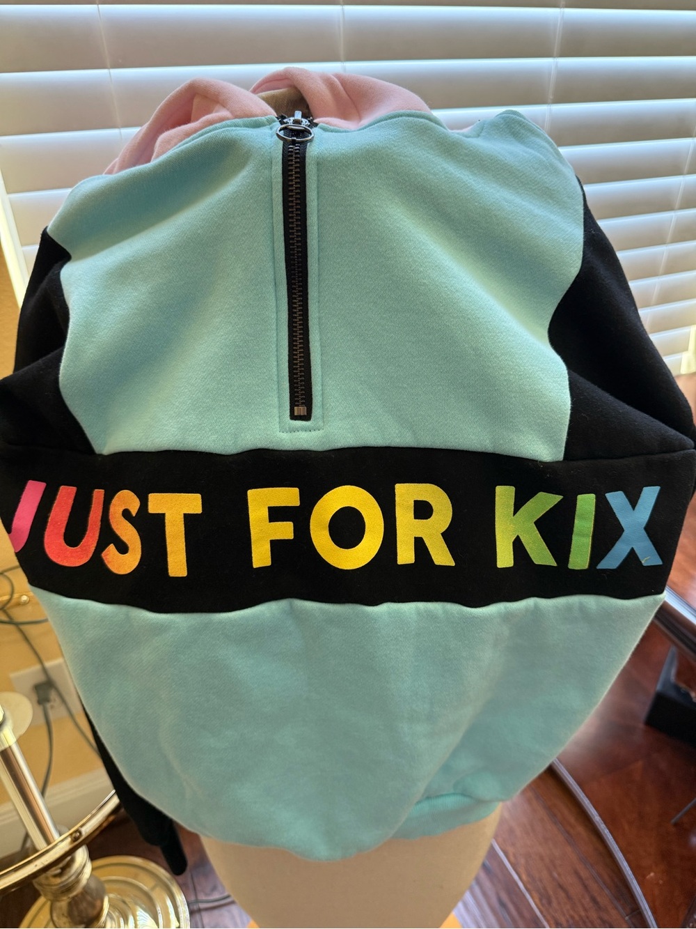Just For Kix Mint, Pink and Black Colorblock Half-Zip Hoodie with Rainbow Text